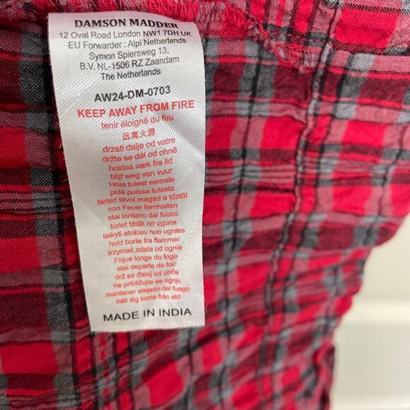 Damson Madder Alice Red Plaid Shirred Midi Dress Drop Waist Velvet Trim Sz 6 - Picture 10 of 11